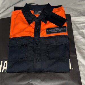 Harley-Davidson Men's Orange and Black Shirt Jacket